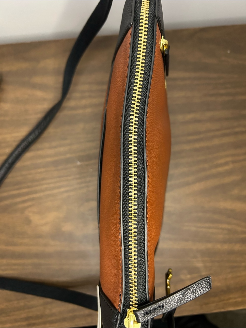 Fossil NWT Tara Crossbody Bag Black Brown Pebbled Leather - Picture 6 of 13